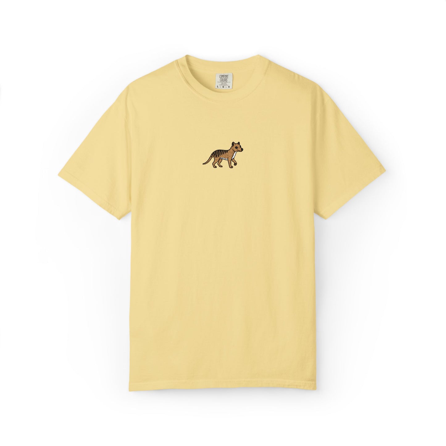 Thylacine Embroidered Comfort Colors T-Shirt, Tasmanian Tiger Shirt, Extinct Animal Tee, Australian Wildlife Gift, Minimal Embroidered Shirt