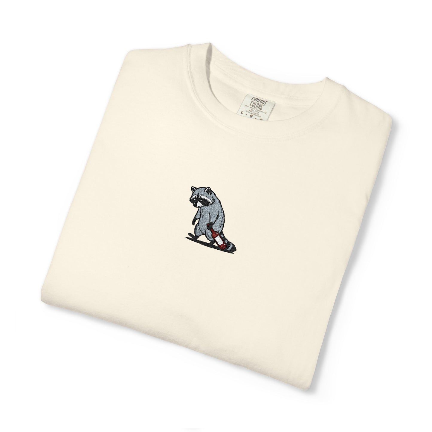 Raccoon Embroidered Comfort Colors T-Shirt, Tired Raccoon Shirt, Trash Panda Tee, Funny Animal Embroidery, Raccoon Lover Gift