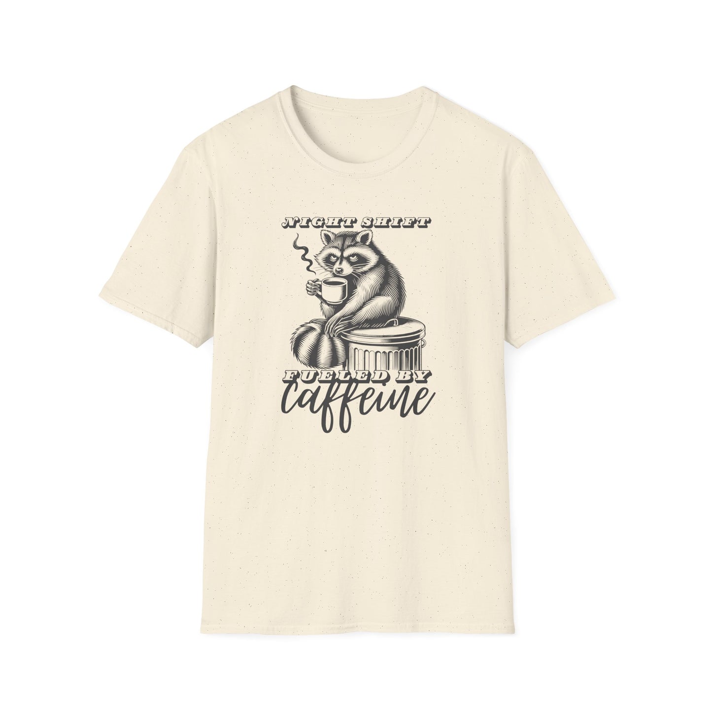 Raccoon Night Shift Caffeine T-Shirt, Funny Trash Panda Coffee Tee, Night Owl Raccoon Shirt, Midnight Worker Tee, Caffeine Lover Gift