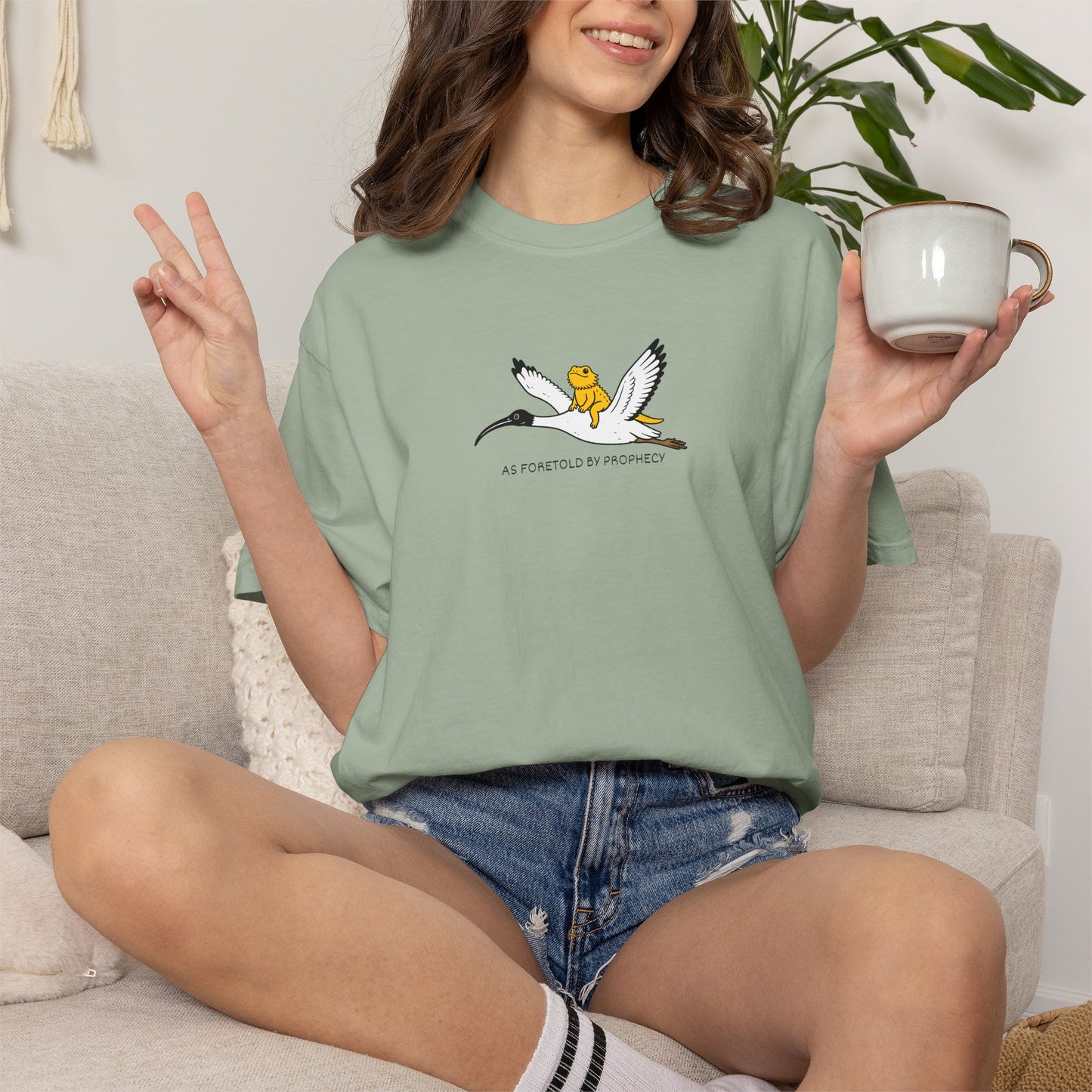 Bearded Dragon Riding Ibis Shirt, As Foretold By Prophecy Tee, Funny Australian Animal Shirt, Bin Chicken Meme Shirt, Comfort Colors Tee