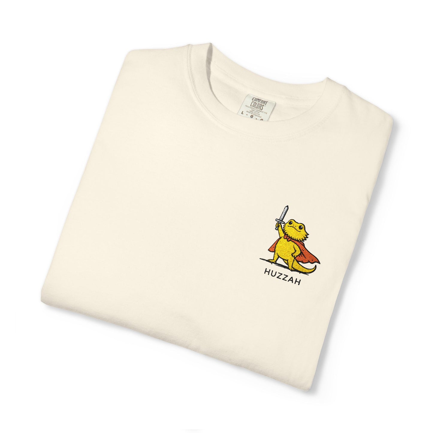 Bearded Dragon Huzzah Embroidered Comfort Colors T-Shirt, Funny Bearded Dragon Shirt, Reptile Lover Gift, Cute Lizard Embroidery Tee