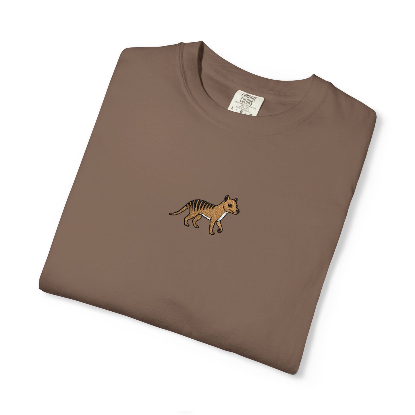 Thylacine Embroidered Comfort Colors T-Shirt, Tasmanian Tiger Shirt, Extinct Animal Tee, Australian Wildlife Gift, Minimal Embroidered Shirt