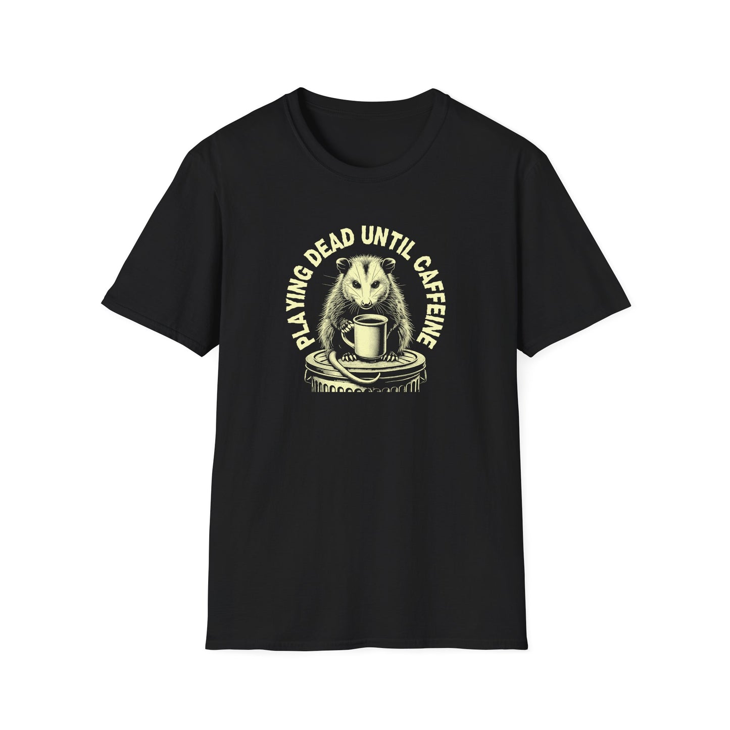 Opossum Coffee T-Shirt, Playing Dead Until Caffeine Shirt, Possum Lover Tee, Caffeine Animal Shirt, Trash Goblin Graphic Tee
