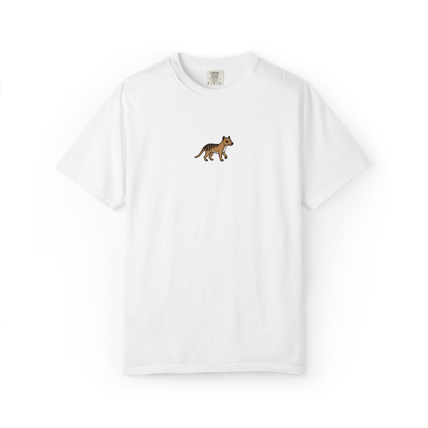 Thylacine Embroidered Comfort Colors T-Shirt, Tasmanian Tiger Shirt, Extinct Animal Tee, Australian Wildlife Gift, Minimal Embroidered Shirt