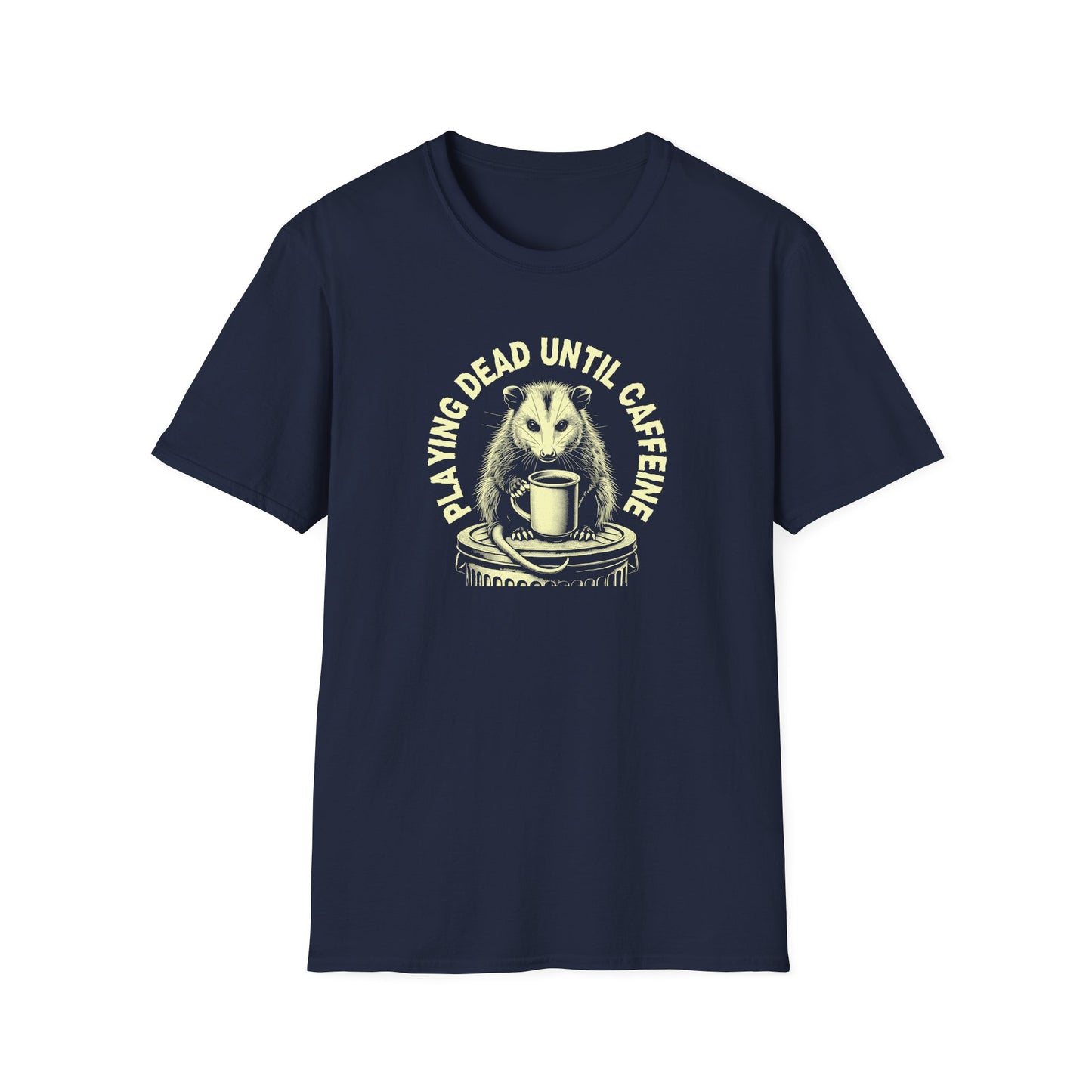 Opossum Coffee T-Shirt, Playing Dead Until Caffeine Shirt, Possum Lover Tee, Caffeine Animal Shirt, Trash Goblin Graphic Tee