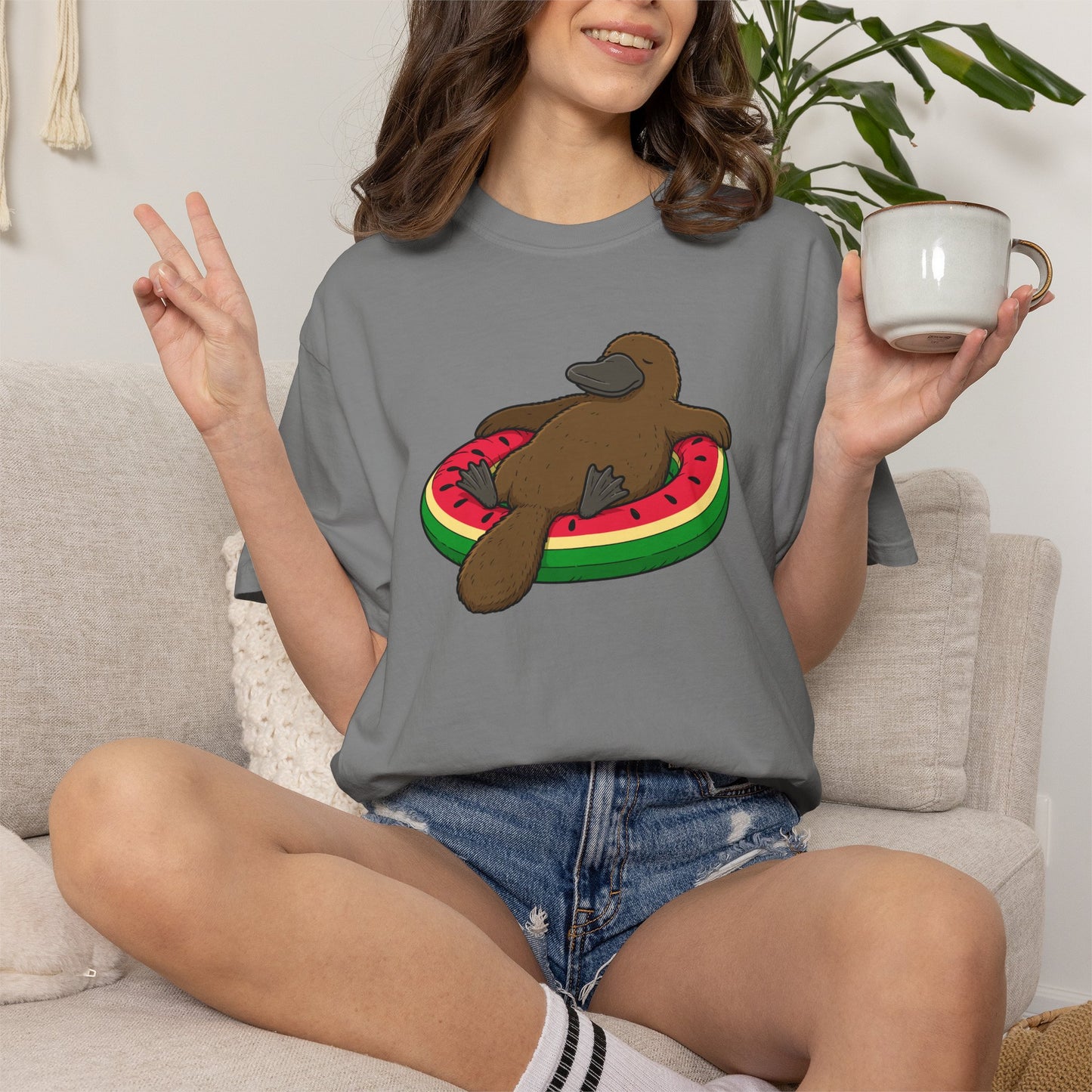 Platypus Pool Float Shirt, Comfort Colors Platypus Tee, Funny Australian Animal T Shirt, Summer Wildlife Shirt, Monotreme Gift