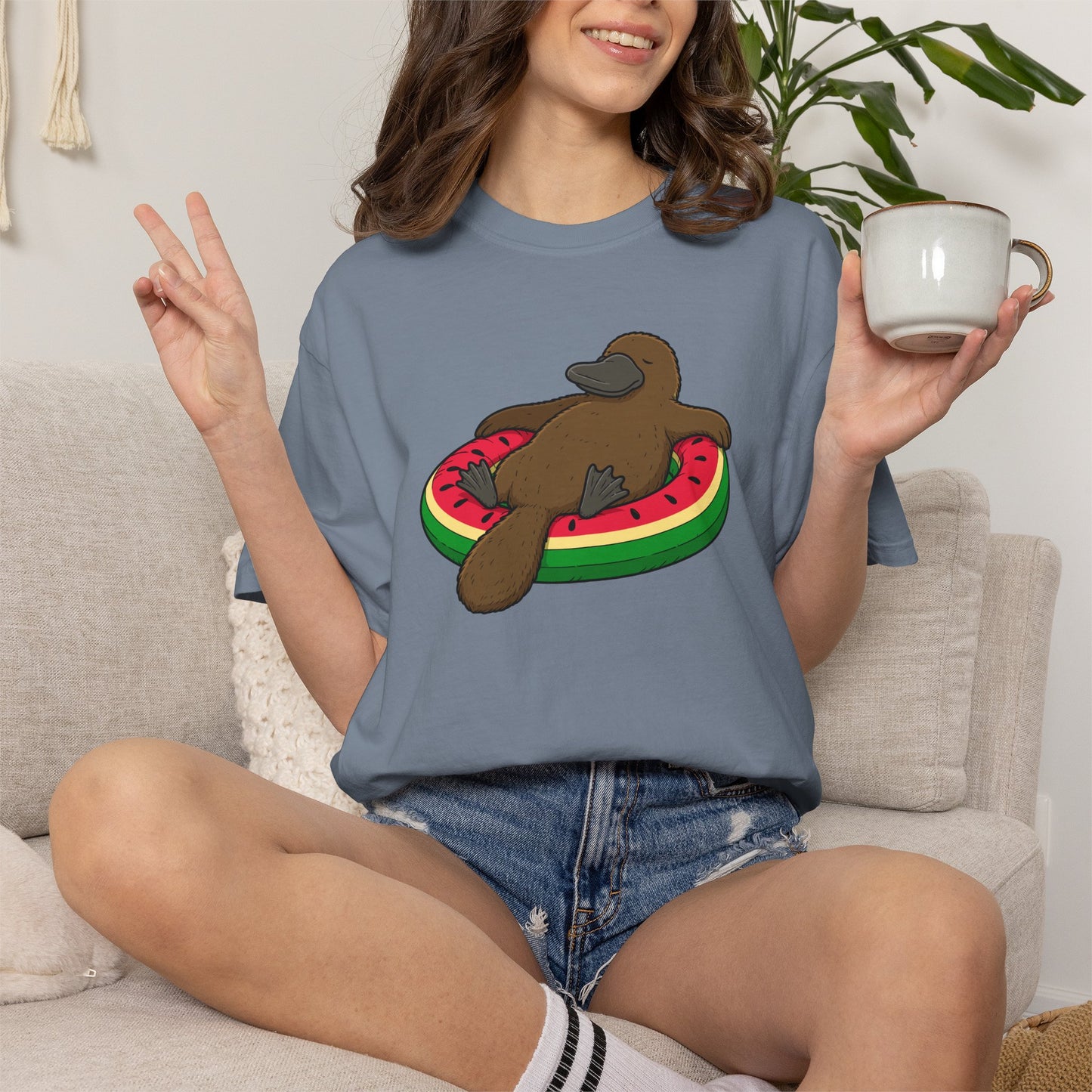 Platypus Pool Float Shirt, Comfort Colors Platypus Tee, Funny Australian Animal T Shirt, Summer Wildlife Shirt, Monotreme Gift