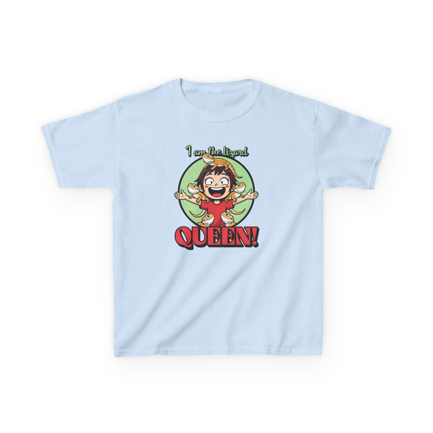 I Am the Lizard Queen Kids T-Shirt | Funny Reptile Shirt for Kids | Lizard Lover Tee | Animal Humor Top | Bearded Dragon