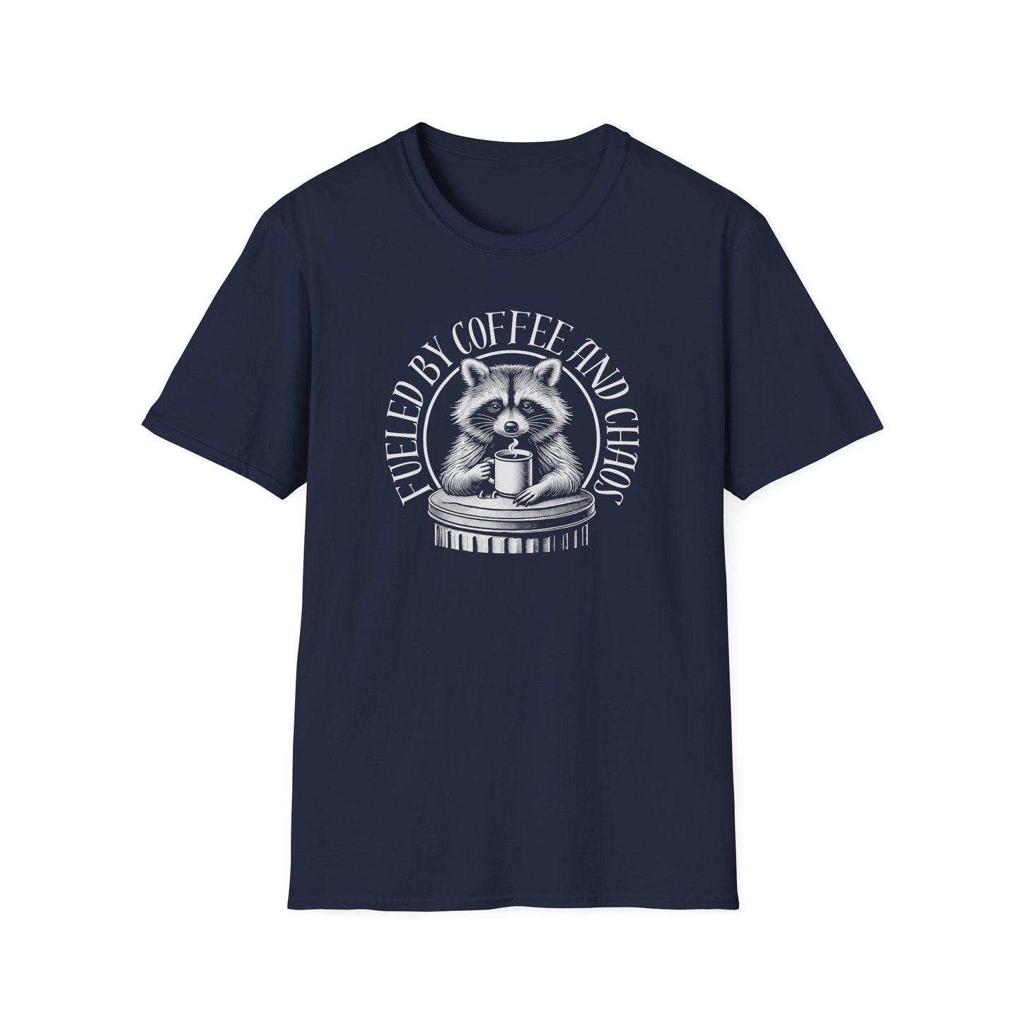 Raccoon Coffee T-Shirt, Fueled By Coffee And Chaos Shirt, Raccoon Lover Gift, Trash Panda Tee, Animal Graphic Shirt, Caffeine Shirt