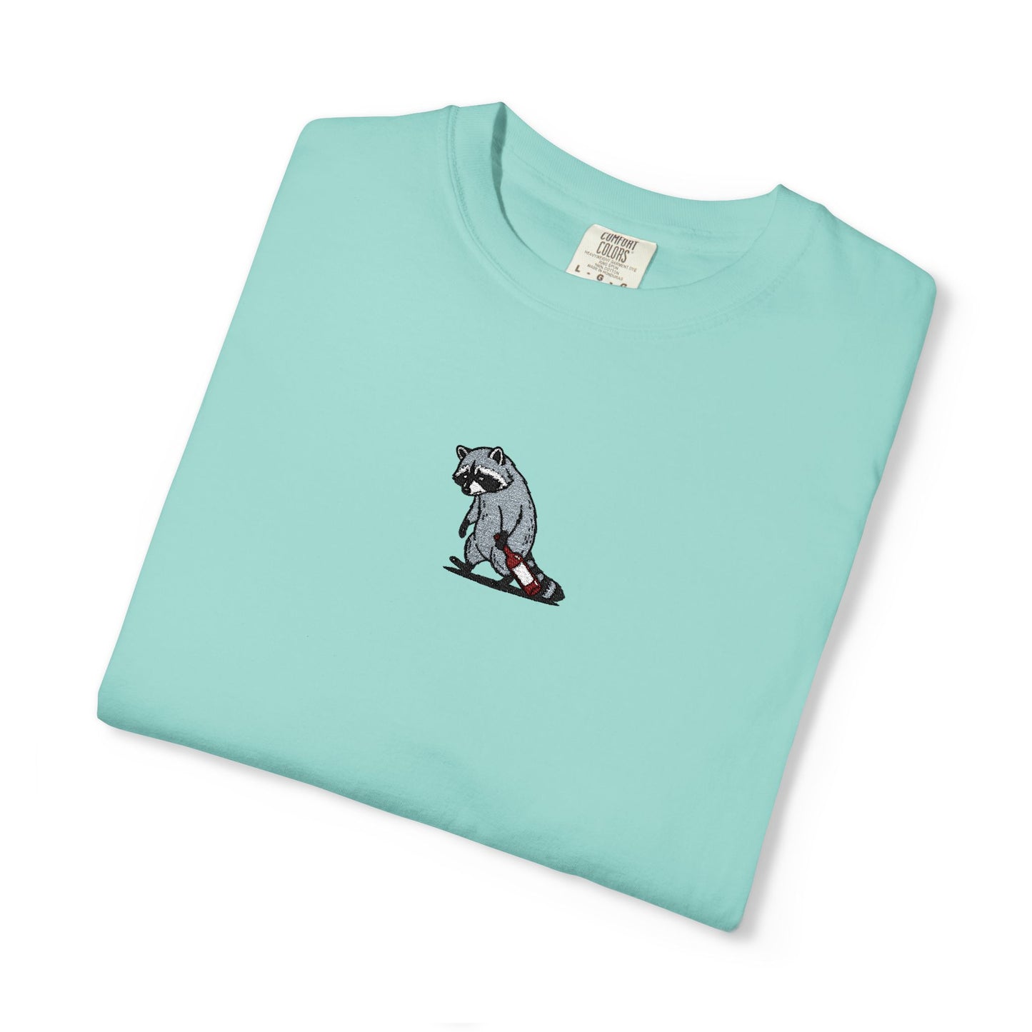 Raccoon Embroidered Comfort Colors T-Shirt, Tired Raccoon Shirt, Trash Panda Tee, Funny Animal Embroidery, Raccoon Lover Gift