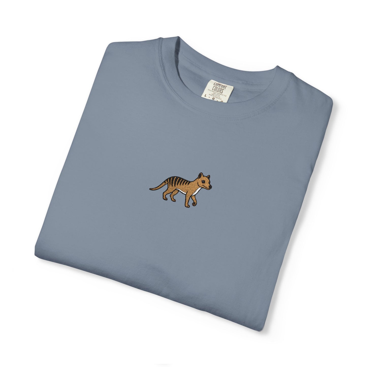 Thylacine Embroidered Comfort Colors T-Shirt, Tasmanian Tiger Shirt, Extinct Animal Tee, Australian Wildlife Gift, Minimal Embroidered Shirt