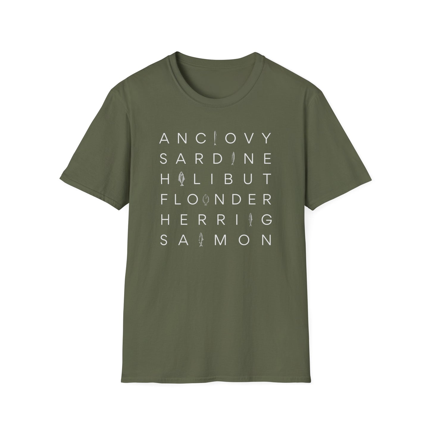 Fish T-Shirt, Anchovy Sardine Halibut Flounder Herring Salmon Shirt, Seafood Lover Tee, Fishing Gift, Ocean Animal Graphic Shirt