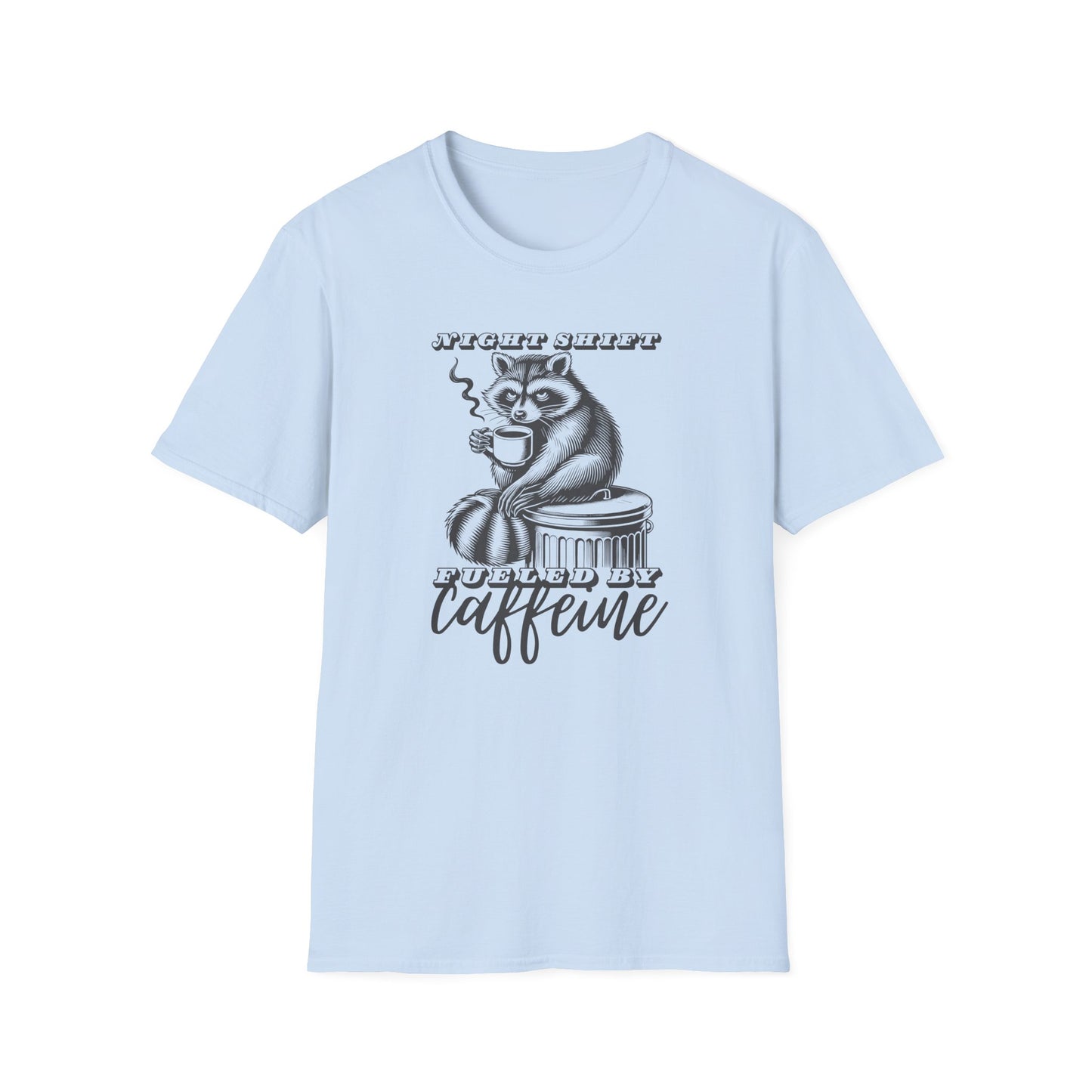 Raccoon Night Shift Caffeine T-Shirt, Funny Trash Panda Coffee Tee, Night Owl Raccoon Shirt, Midnight Worker Tee, Caffeine Lover Gift