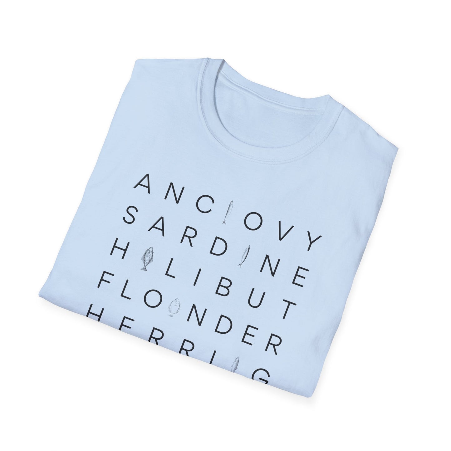 Fish T-Shirt, Anchovy Sardine Halibut Flounder Herring Salmon Shirt, Seafood Lover Tee, Fishing Gift, Ocean Animal Graphic Shirt