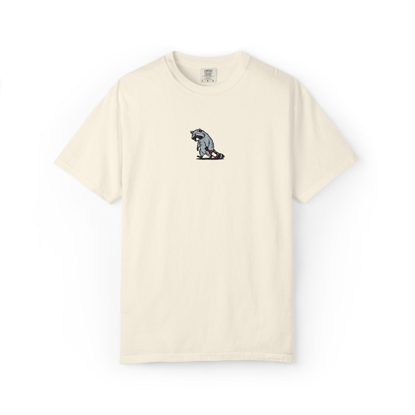 Raccoon Embroidered Comfort Colors T-Shirt, Tired Raccoon Shirt, Trash Panda Tee, Funny Animal Embroidery, Raccoon Lover Gift