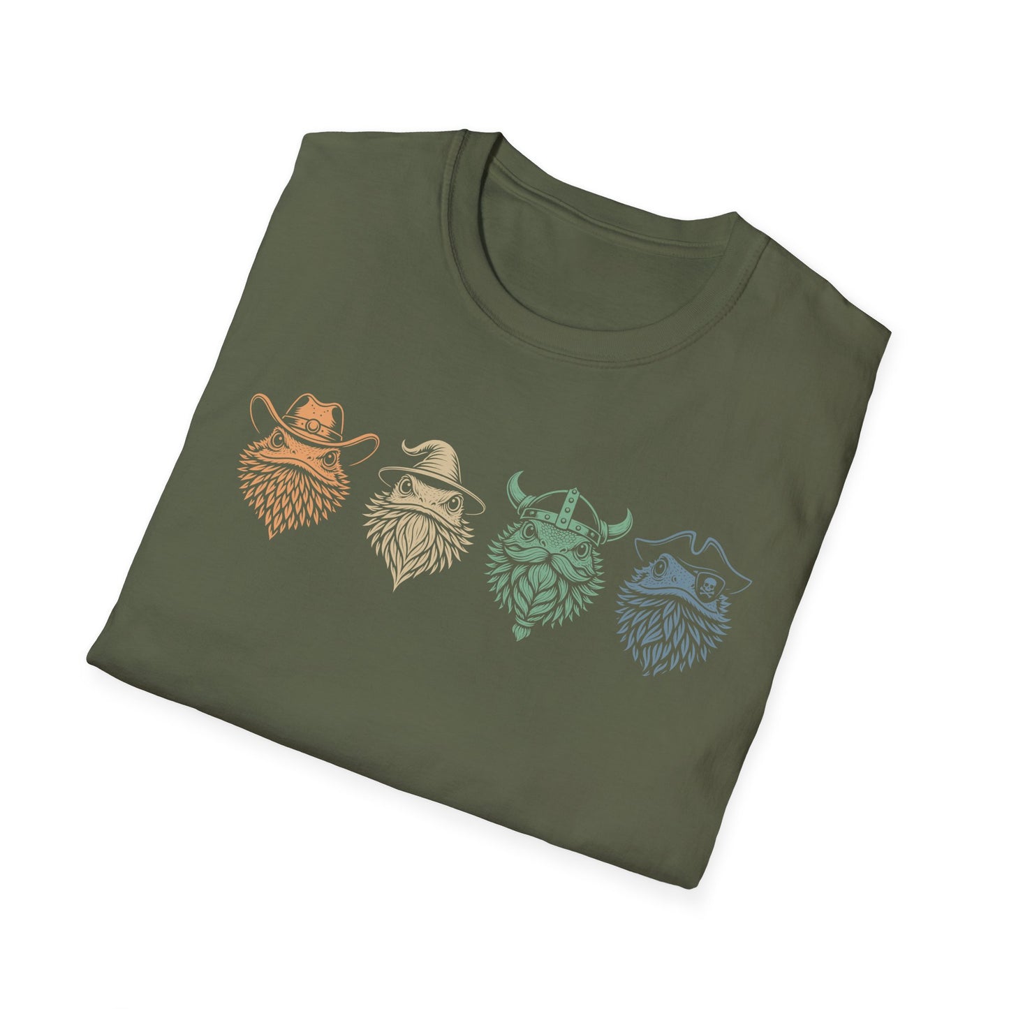 Whimsical Bearded Dragon T-Shirt – Wizard, Viking, Cowboy & Pirate Lizard Characters