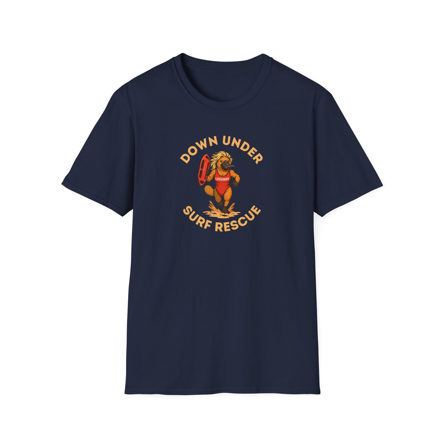Down Under Surf Rescue T-Shirt, Platypus Lifeguard Tee, Australian Beach Shirt, Aussie Surf Tee, Platypus Graphic T-Shirt, Coastal Australia Shirt, Funny Aussie Tee