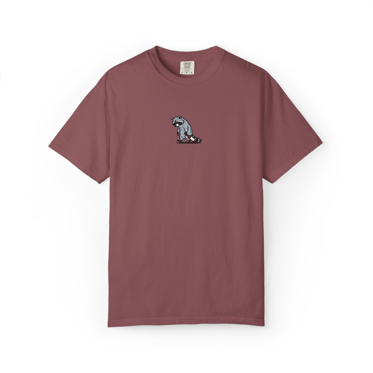 Raccoon Embroidered Comfort Colors T-Shirt, Tired Raccoon Shirt, Trash Panda Tee, Funny Animal Embroidery, Raccoon Lover Gift