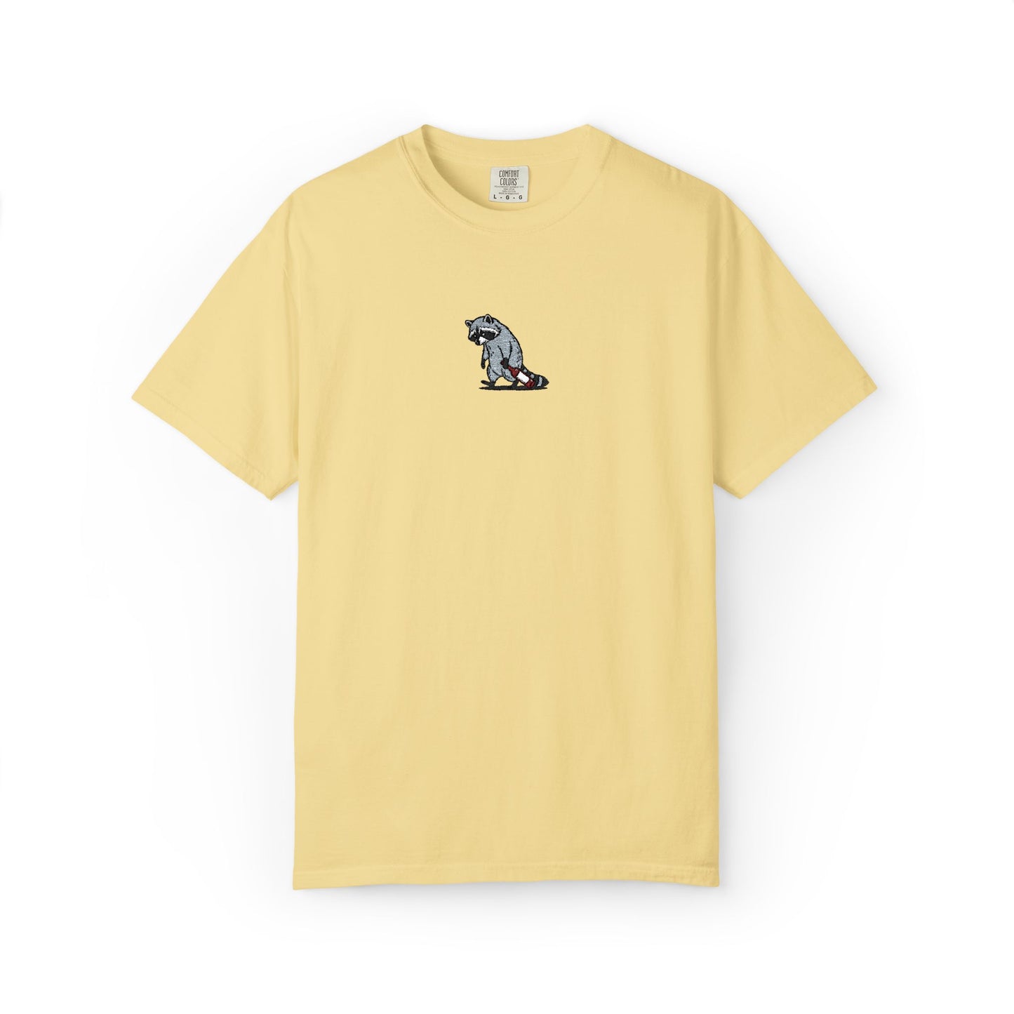 Raccoon Embroidered Comfort Colors T-Shirt, Tired Raccoon Shirt, Trash Panda Tee, Funny Animal Embroidery, Raccoon Lover Gift