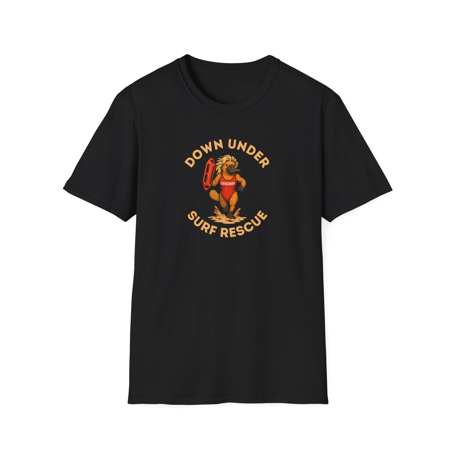 Down Under Surf Rescue T-Shirt, Platypus Lifeguard Tee, Australian Beach Shirt, Aussie Surf Tee, Platypus Graphic T-Shirt, Coastal Australia Shirt, Funny Aussie Tee