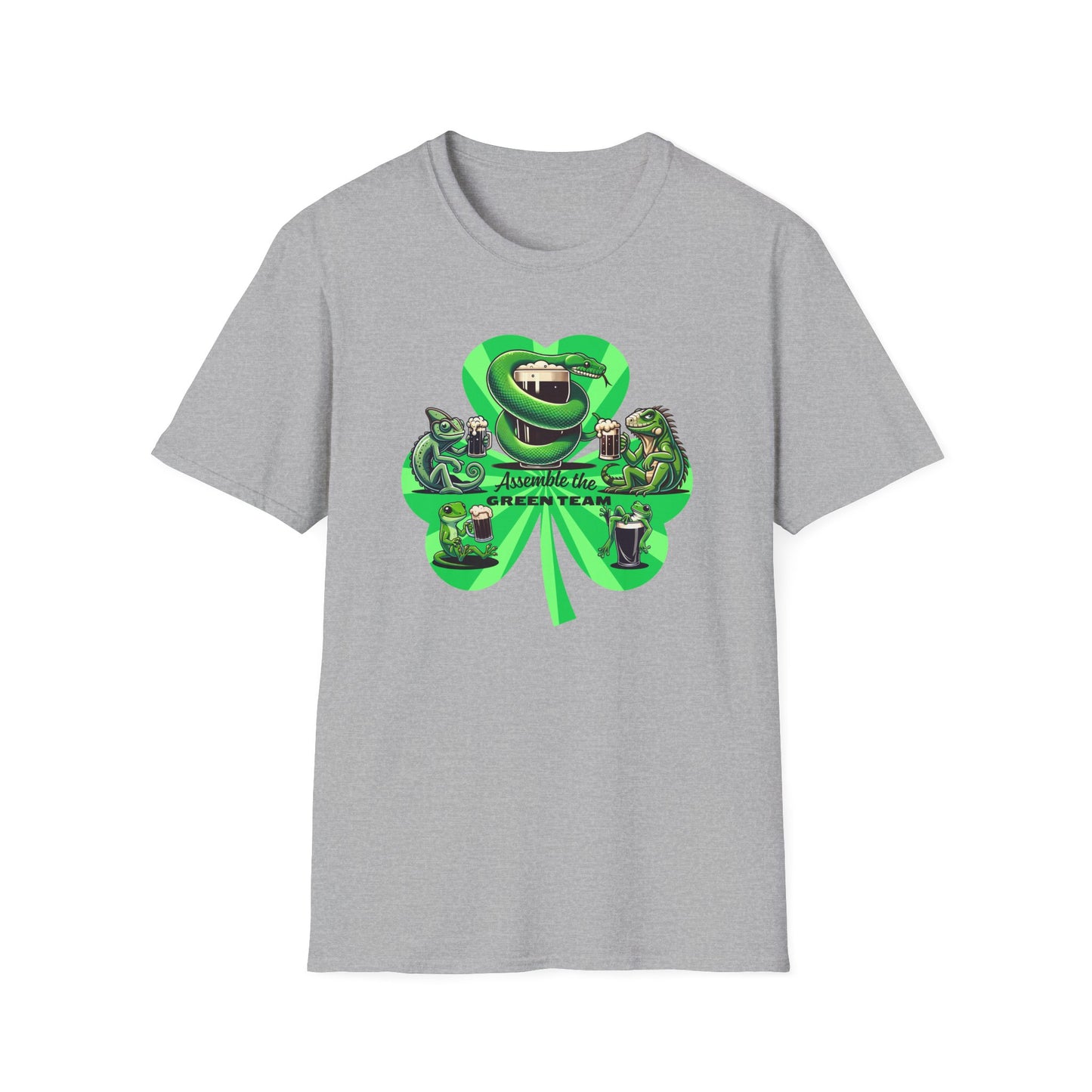 Green Reptiles St Patrick’s Day T-Shirt, Assemble The Green Team Shirt, Reptile Lover Tee, Frog Snake Lizard Party Shirt, St Paddy’s Day Tee