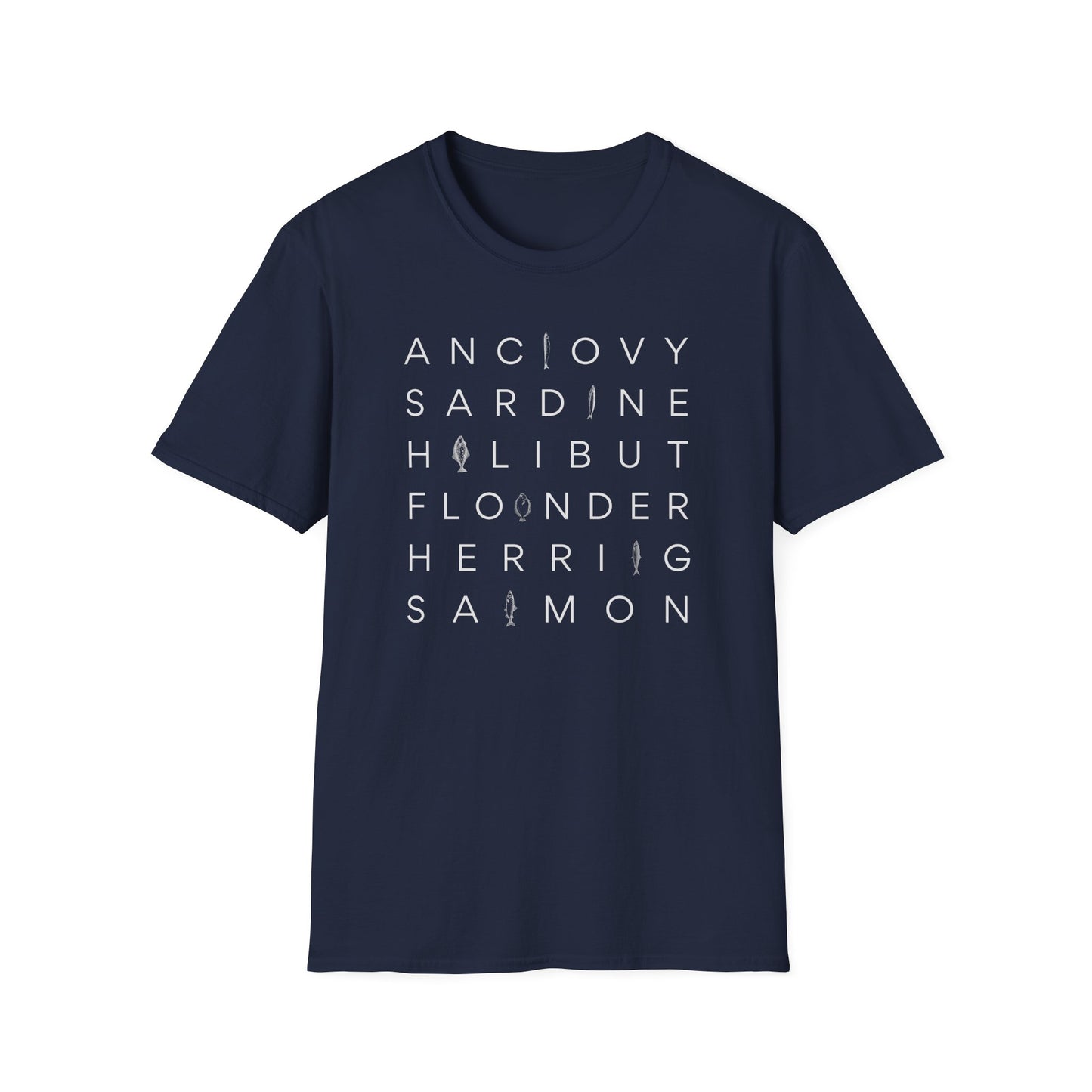 Fish T-Shirt, Anchovy Sardine Halibut Flounder Herring Salmon Shirt, Seafood Lover Tee, Fishing Gift, Ocean Animal Graphic Shirt