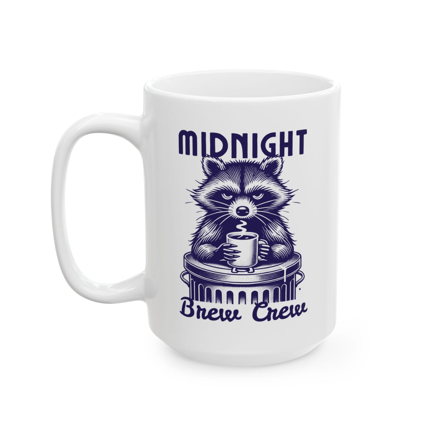 Midnight Brew Ceramic Mug | Coffee Lover Gift | 11oz & 15oz | Funny Mug for Tea Enthusiasts, Raccoon Coffee Mug