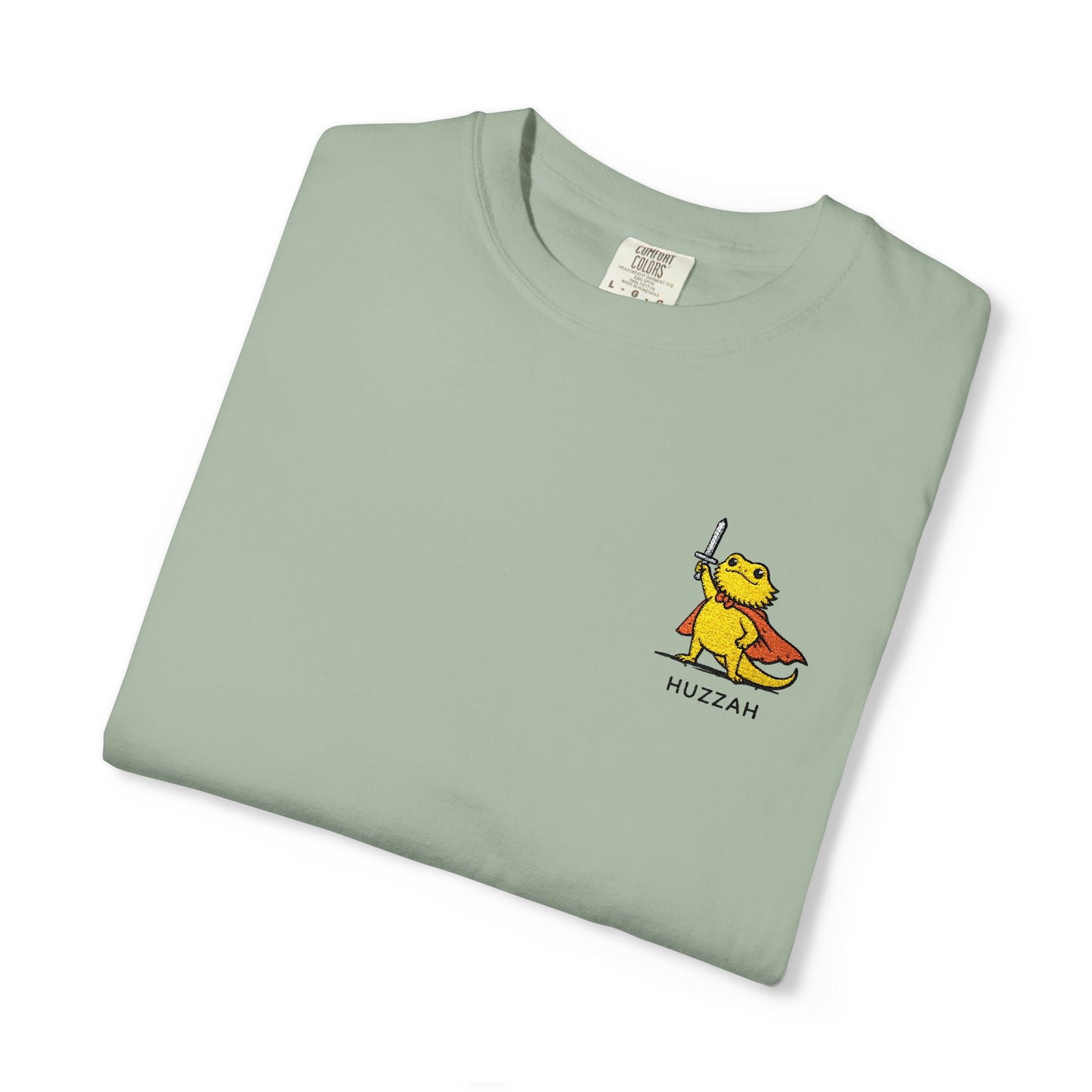 Bearded Dragon Huzzah Embroidered Comfort Colors T-Shirt, Funny Bearded Dragon Shirt, Reptile Lover Gift, Cute Lizard Embroidery Tee