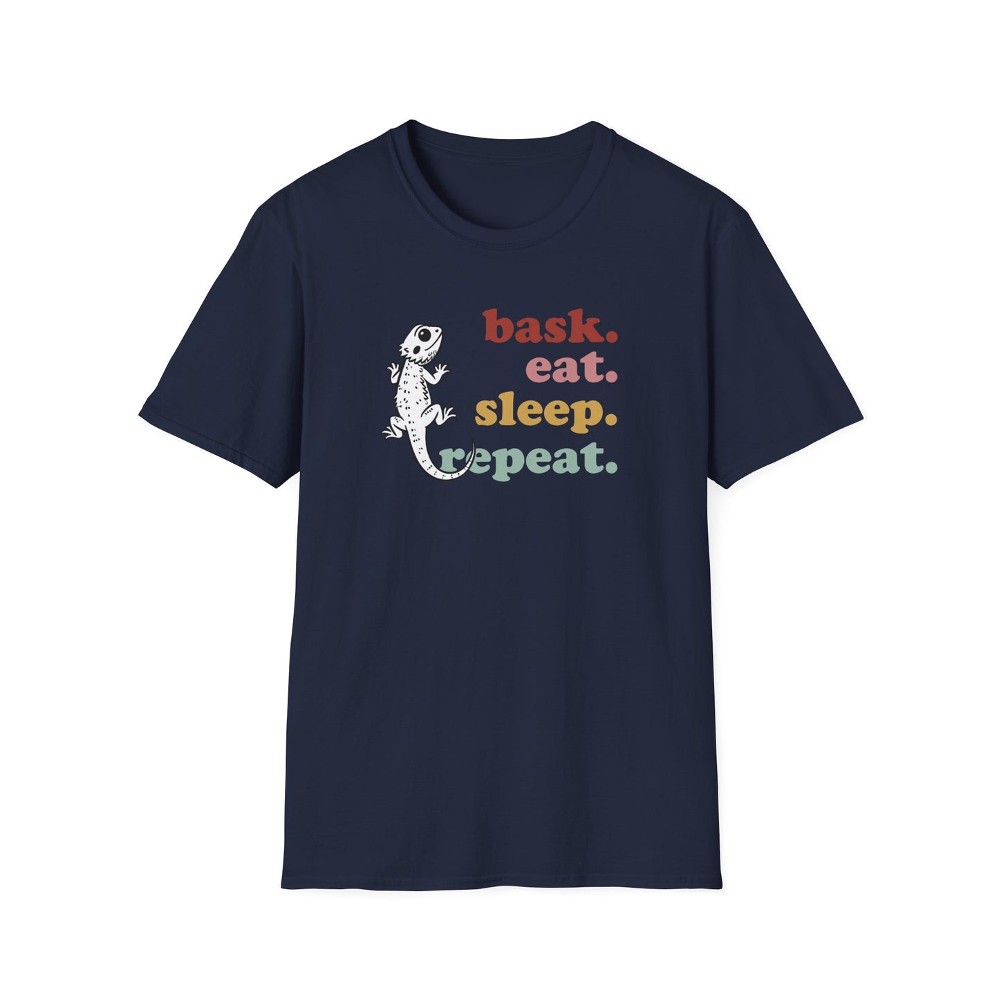 Bask Eat Sleep Repeat T-Shirt, Bearded Dragon Shirt, Reptile Lover Tee, Lizard Mom Dad Gift, Herpetology Graphic Shirt