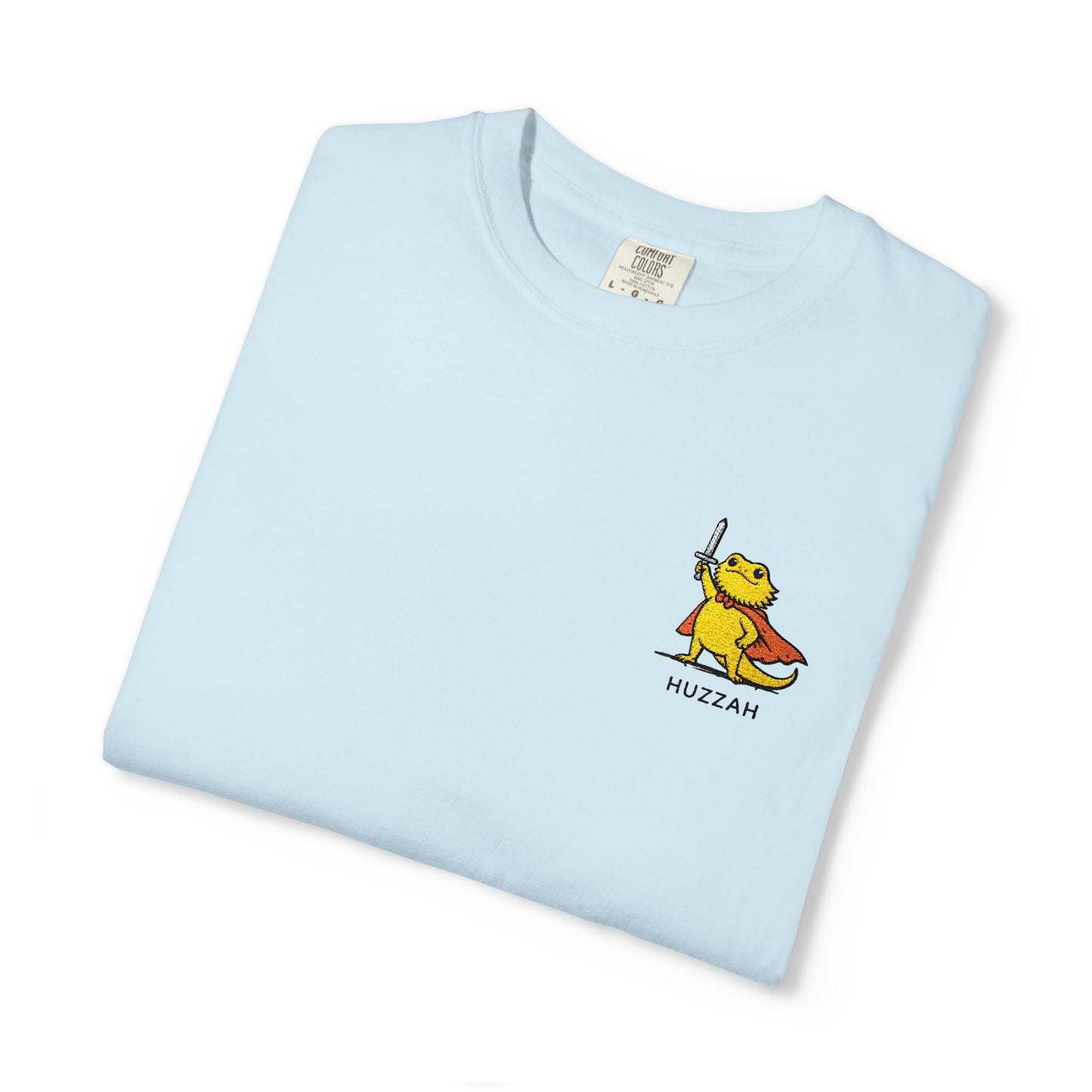 Bearded Dragon Huzzah Embroidered Comfort Colors T-Shirt, Funny Bearded Dragon Shirt, Reptile Lover Gift, Cute Lizard Embroidery Tee