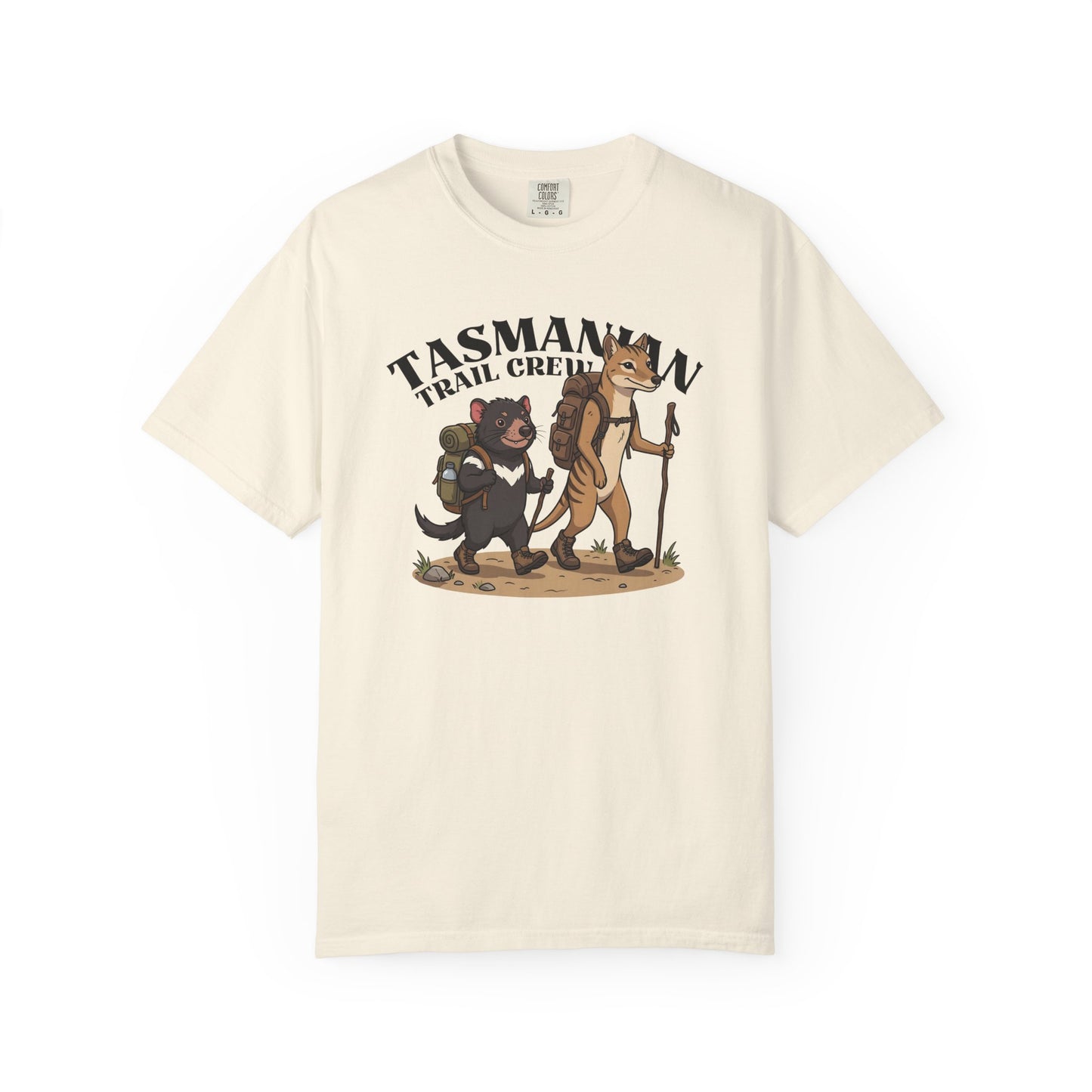Tasmanian Trail Crew Shirt, Comfort Colors Hiking Tee, Tasmanian Devil and Thylacine T Shirt, Australian Wildlife Shirt, Hiking Gift