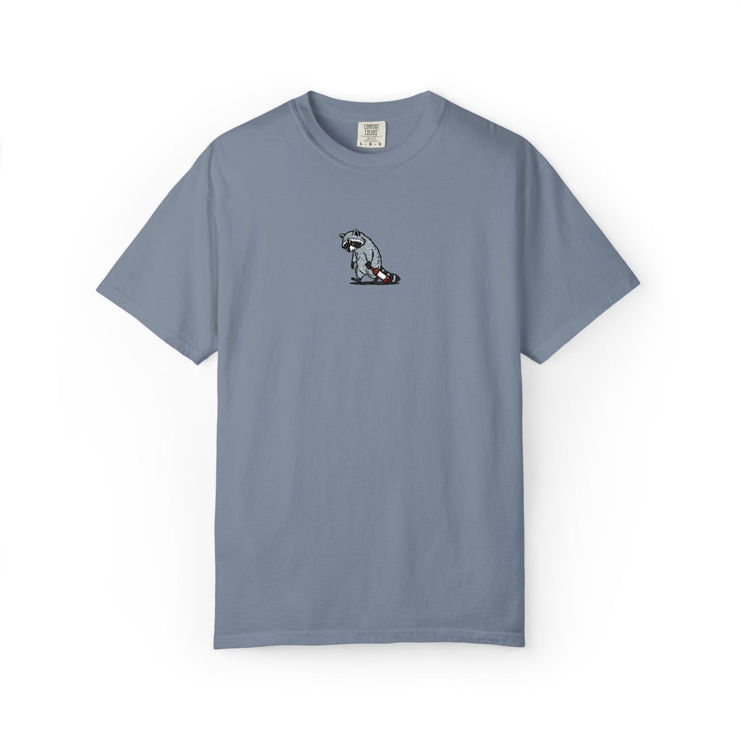 Raccoon Embroidered Comfort Colors T-Shirt, Tired Raccoon Shirt, Trash Panda Tee, Funny Animal Embroidery, Raccoon Lover Gift