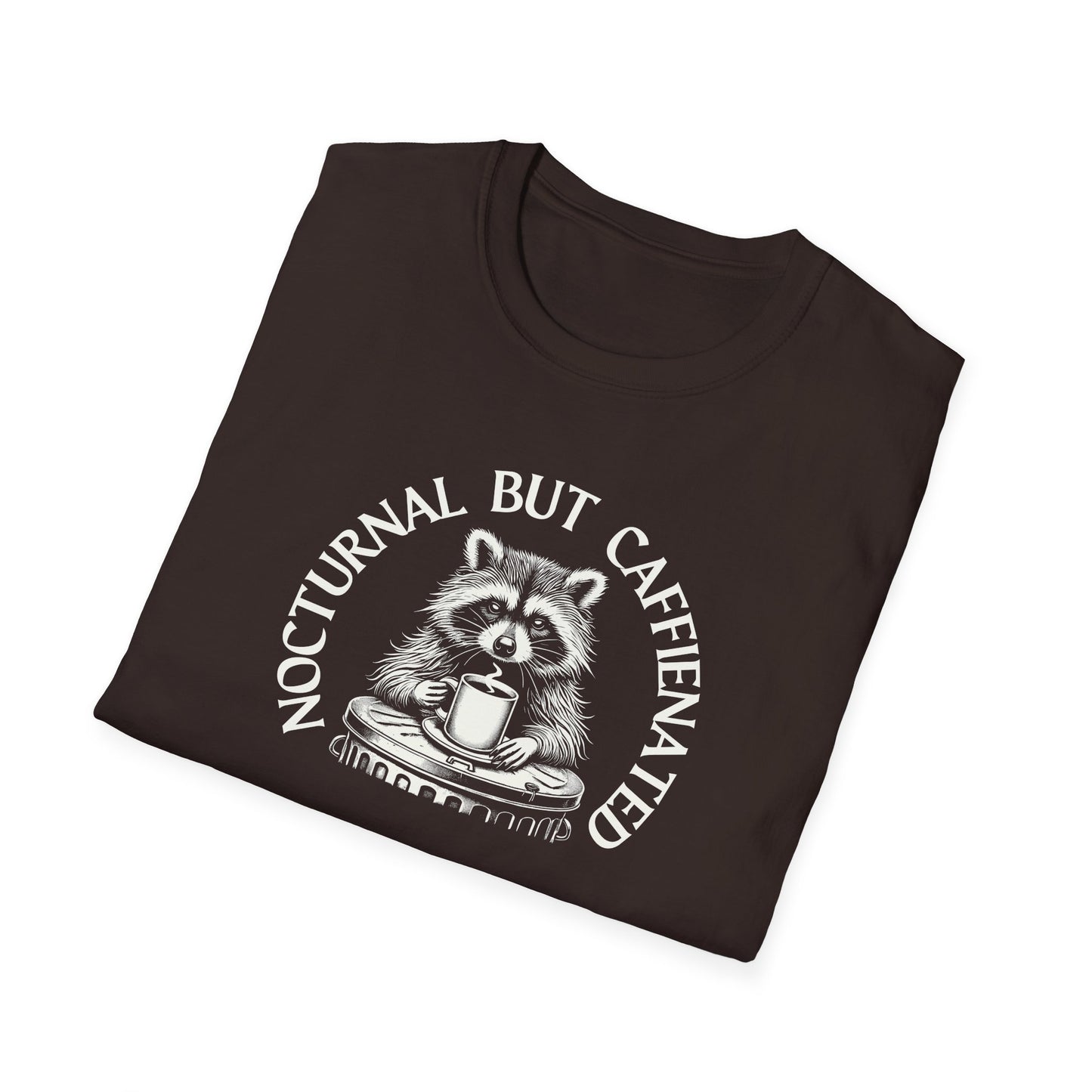 Nocturnal But Caffeinated Raccoon T-Shirt, Coffee Animal Shirt, Trash Panda Tee, Raccoon Lover Gift, Caffeine Shirt, Night Owl Tee