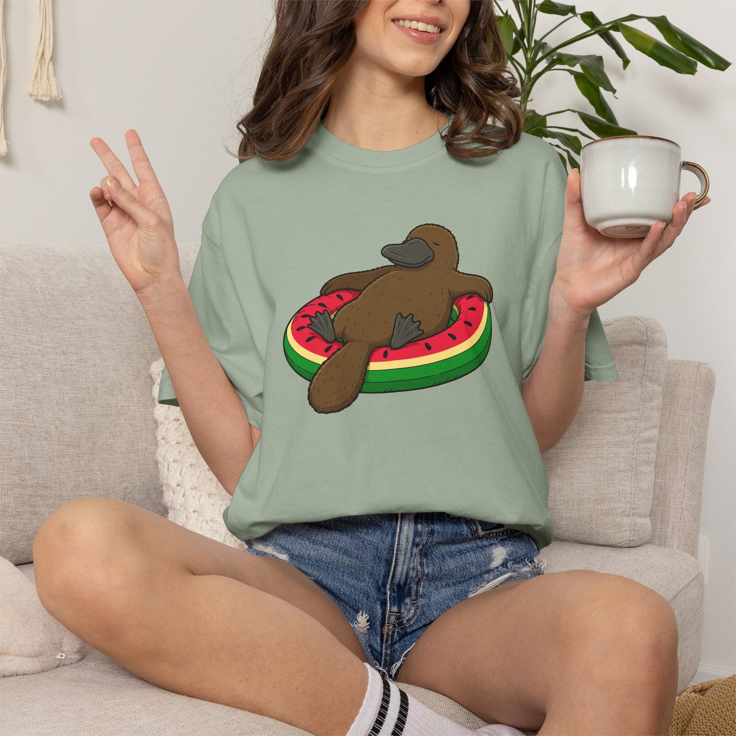 Platypus Pool Float Shirt, Comfort Colors Platypus Tee, Funny Australian Animal T Shirt, Summer Wildlife Shirt, Monotreme Gift