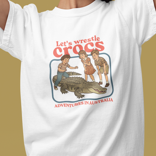 Lets Wrestle Crocs T-Shirt, Funny Crocodile Shirt, Australian Crocodile Tee, Retro Croc Shirt, Aussie Wildlife Humor Shirt, Outback Croc Tee
