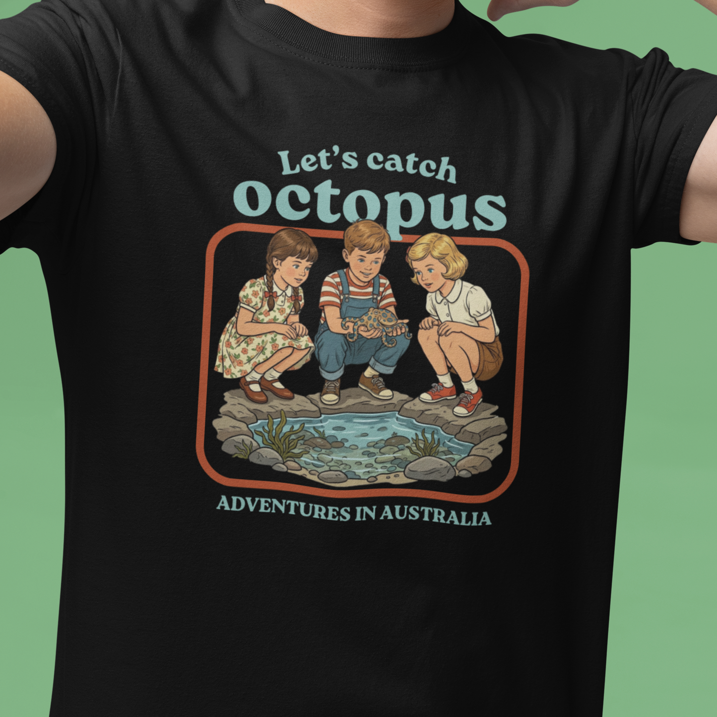 Lets Catch Octopus T-Shirt, Blue Ringed Octopus Shirt, Funny Ocean Wildlife Tee, Australian Marine Life Shirt, Retro Kids Style Octopus Tee