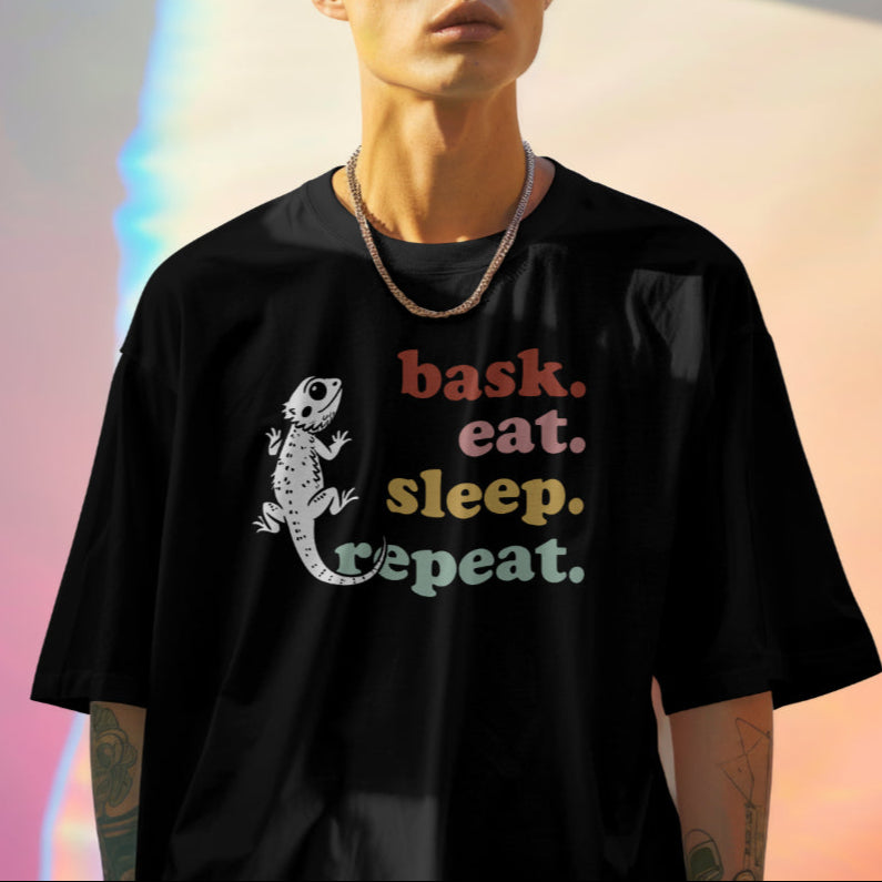 Bask Eat Sleep Repeat Bearded Dragon Unisex Softstyle T-Shirt | Reptile Tee | Gift for Reptile Lover | Pet Reptile