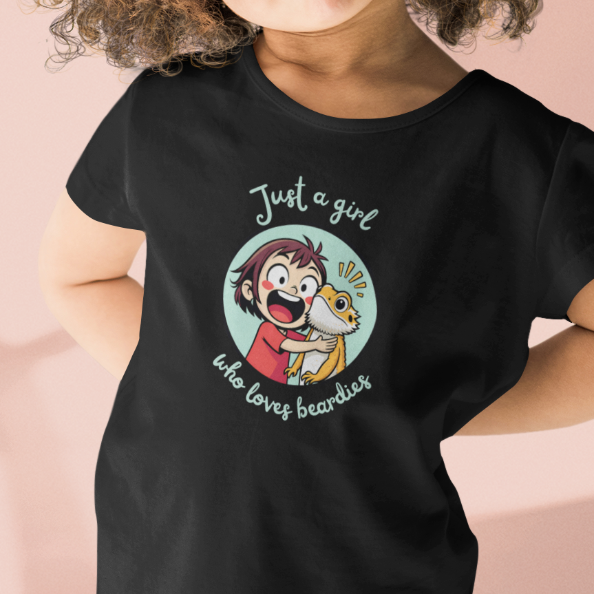 Kids Just a Girl Who Loves Beardies T-Shirt | Cute Bearded Dragon Lover Tee