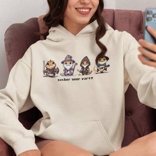 Gather Your Party | Bearded Dragon Pixel Art | Unisex Hooded Sweatshirt | Reptile DnD Hoodie