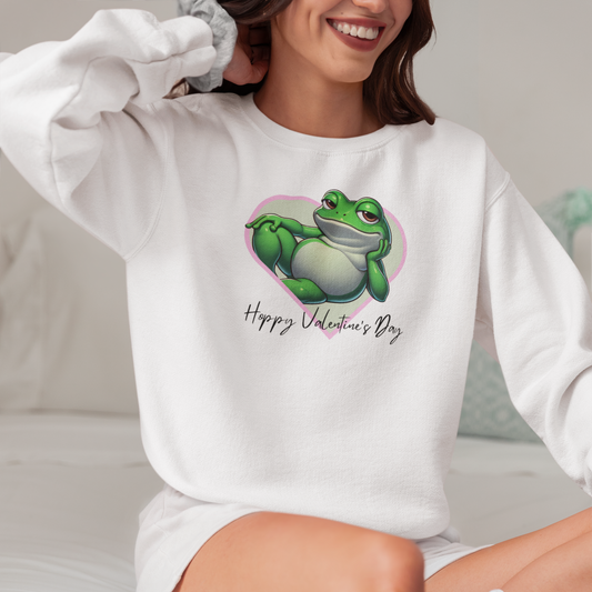Hoppy Valentine's Day Frog Unisex Crewneck Sweatshirt, Frog lover gift, Pet valentine's sweatshirt, reptile keeper, frog mama