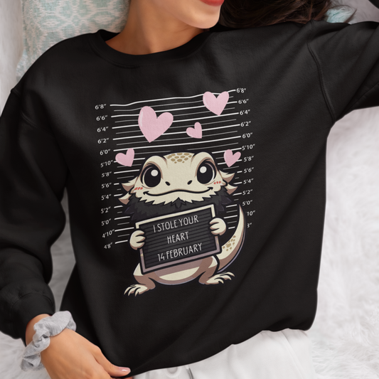 Bearded Dragon Valentine's Day Crewneck Sweatshirt, Pet Reptile Sweatshirt, Stolen Hearts, Valentine's Gift, Gift for Her