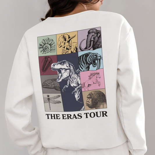 Geological Eras Tour Unisex Sweatshirt, Gift for Geologist Biologist Science Lover, Life Through Time Design, Dinosaurs