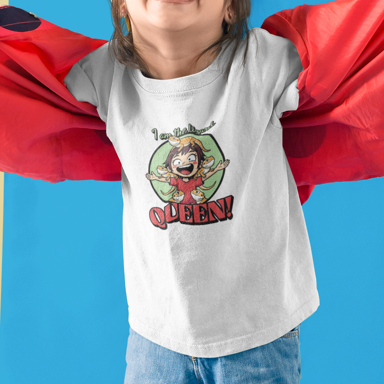 I Am the Lizard Queen Kids T-Shirt | Funny Reptile Shirt for Kids | Lizard Lover Tee | Animal Humor Top | Bearded Dragon