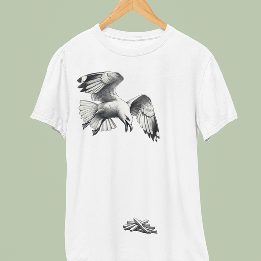 Seagull Chip Unisex T-Shirt, Retro Beach Tee, Bird Lover Gift, Ocean Graphic Shirt, Vintage Seaside Top