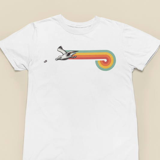Seagull Chip Unisex T-Shirt, Retro Beach Tee, Bird Lover Gift, Ocean Graphic Shirt, Vintage Seaside Top