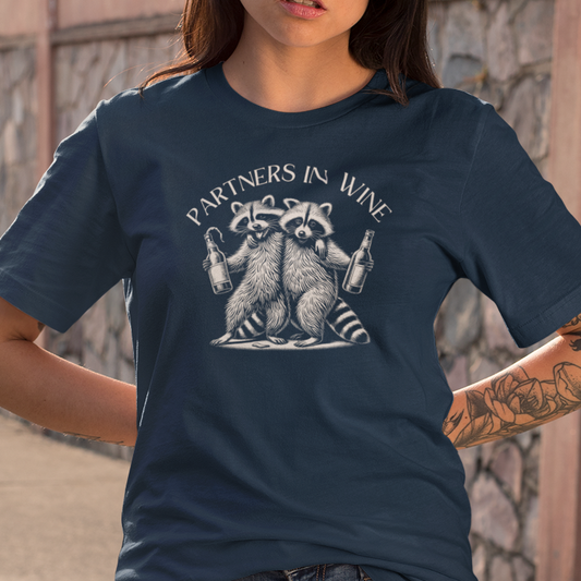 Partners In Wine Raccoon T-Shirt, Raccoon Lover Shirt, Trash Panda Tee, Wine Shirt, Animal Graphic Tee, Best Friend Gift