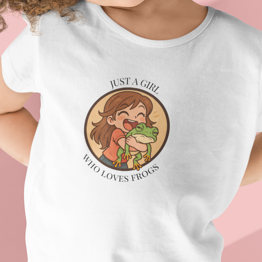 Kids Frog T-Shirt | Just a Girl Who Loves Frogs | Cute Frog Lover Shirt for Kids | Kawaii Animal Tee | Nature Girl Top