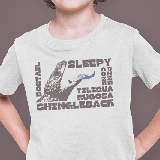 Kids Shingleback Lizard T-Shirt | Sleepy Lizard Bobtail Blue-Tongue Tee | Aussie Reptile Gift for Kids