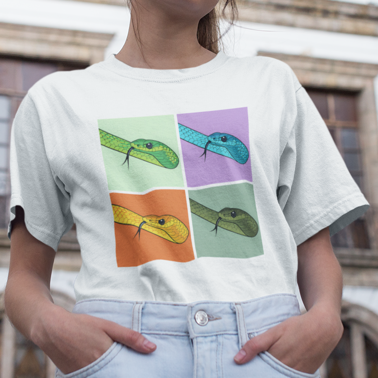 Common Tree Snake Pop Art T-Shirt, Australian Snake Shirt, Retro Snake Tee, Colourful Reptile Shirt, Herping Gift, Snake Lover Tee