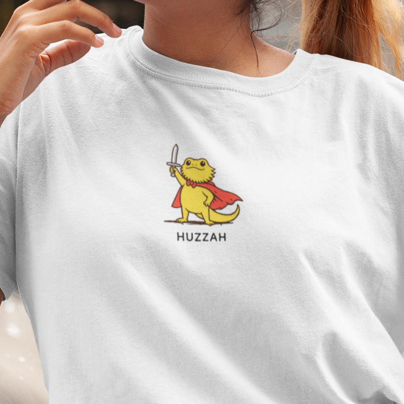 Huzzah Bearded Dragon T-Shirt, Funny Bearded Dragon Shirt, Cute Lizard Knight Tee, Reptile Lover Gift Shirt, Fantasy Lizard T-Shirt